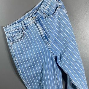 AE White Striped Mom Jeans
